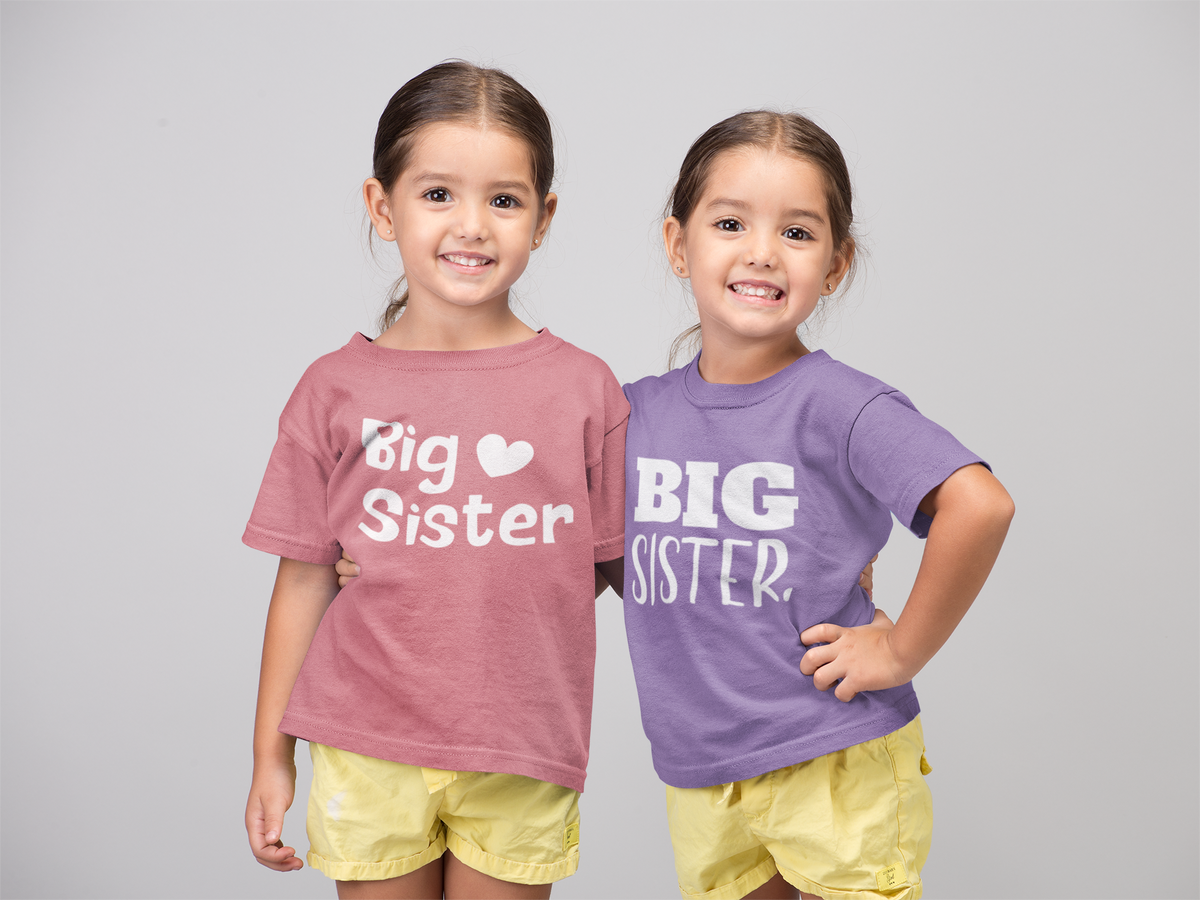 Pink Watercolor Hearts Big Sister Name Monogram Toddler T-shirt