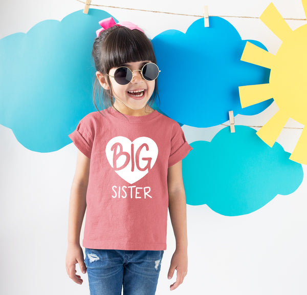 Big Sister Shirt Heart Big Sister Announcement Shirt Toddler Girl Promoted Outfit Baby Girls tee