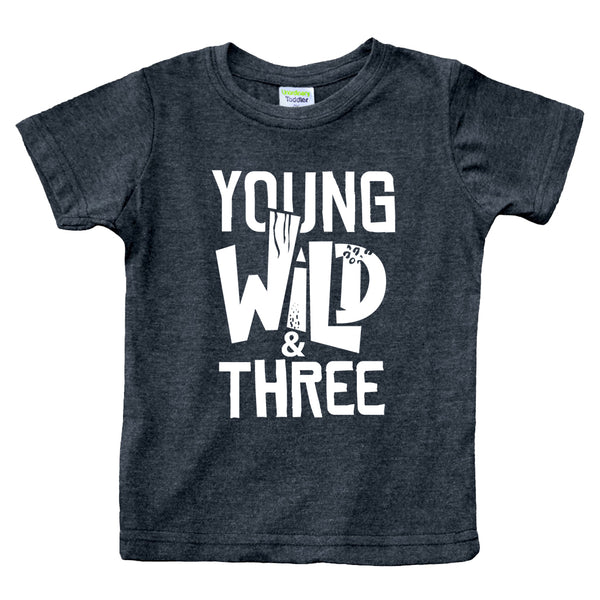 Young Wild and Three Boy 3rd Birthday Toddler Shirt 3 Year Old Outfit Boys Third Party Tshirt