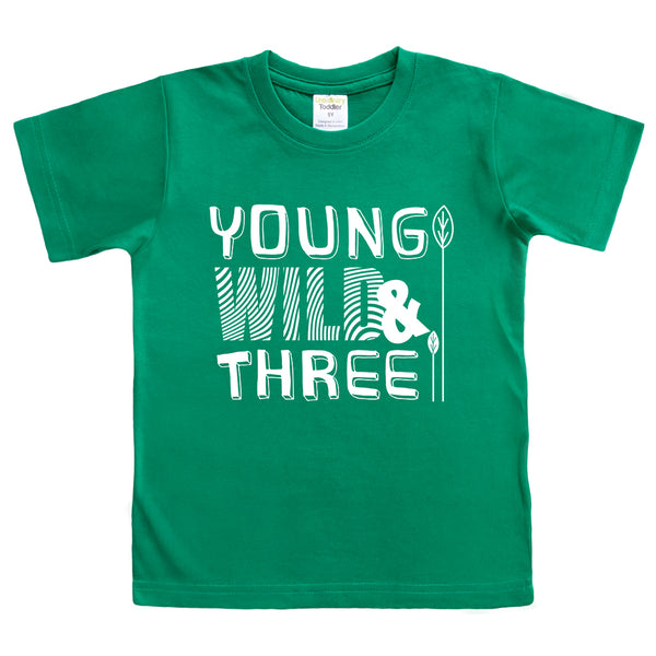 Young Wild and Three 3rd Birthday Shirt boy 3 Year Old Toddler Third Outfit 3 yr