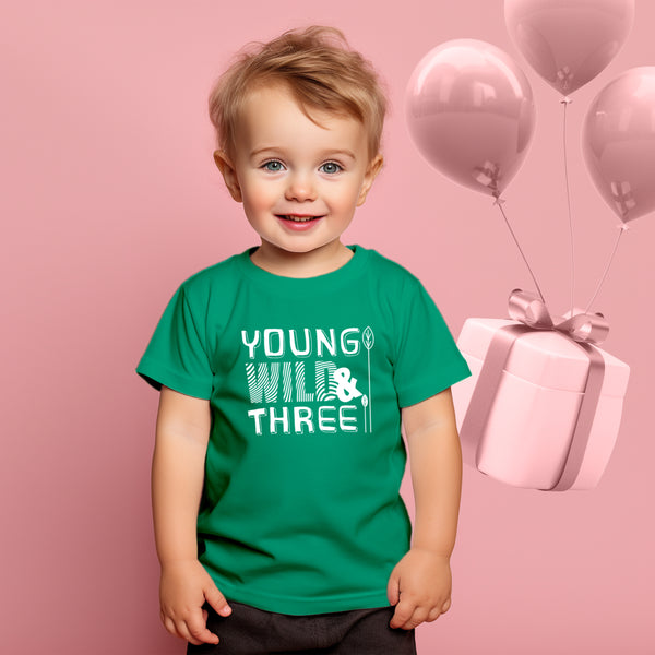 Young Wild and Three 3rd Birthday Shirt boy 3 Year Old Toddler Third Outfit 3 yr