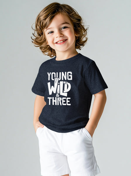 Young Wild and Three Boy 3rd Birthday Toddler Shirt 3 Year Old Outfit Boys Third Party Tshirt