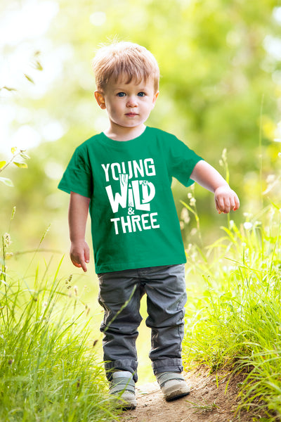 Young Wild and Three Boy 3rd Birthday Toddler Shirt 3 Year Old Outfit Boys Third Party Tshirt