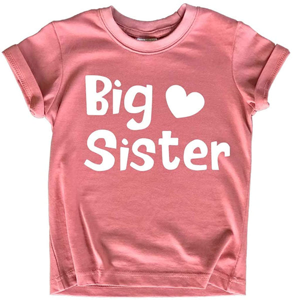 Big Sister Shirt Toddler Girl Promoted Outfit Baby Girls Announcement Heart tee