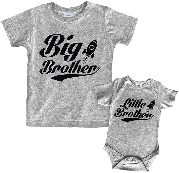 Big Brother Little Brother Shirts Matching Outfits Sibling Gifts Baby Set Charcoal Black