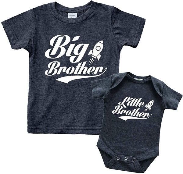 Big Brother Little Brother Shirts Matching Outfits Sibling Gifts Baby Set Charcoal Black