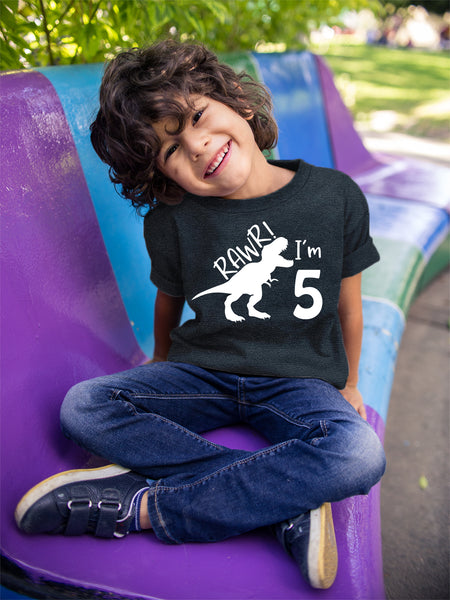 rawr im 5 Dinosaur 5th Birthday Shirt boy Roar Five Year Old Dino Tshirt rex tee
