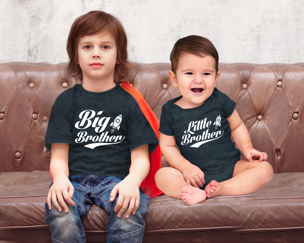 Big Brother Little Brother Shirts Matching Outfits Sibling Gifts Baby Set Charcoal Black
