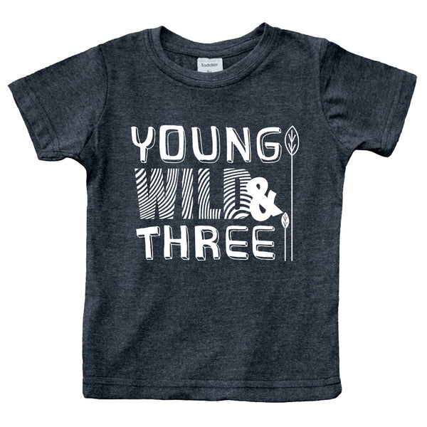 Young Wild and Three 3rd Birthday Shirt boy 3 Year Old Toddler Third Outfit 3 yr