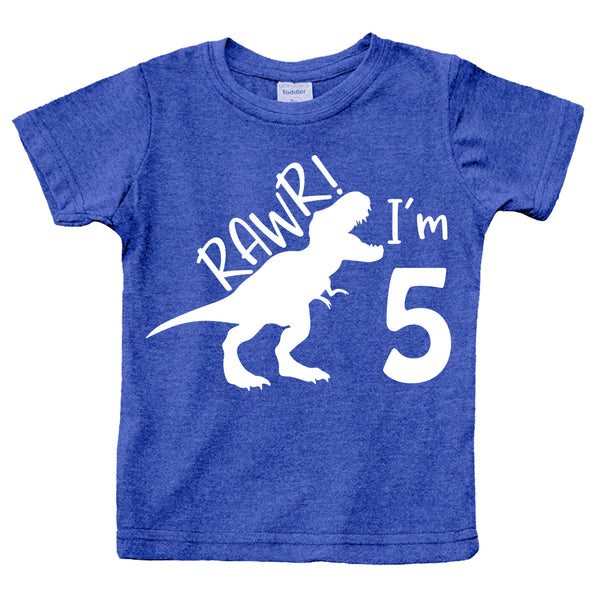 rawr im 5 Dinosaur 5th Birthday Shirt boy Roar Five Year Old Dino Tshirt rex tee
