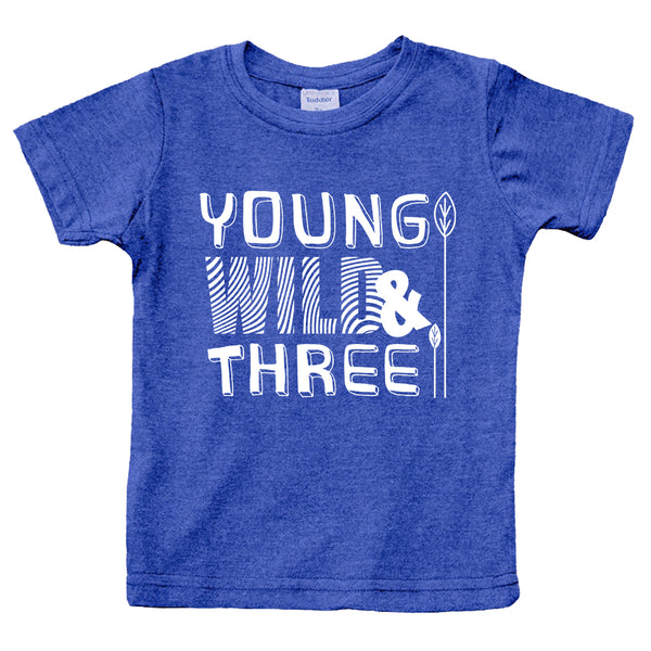 Young Wild and Three 3rd Birthday Shirt boy 3 Year Old Toddler Third Outfit 3 yr