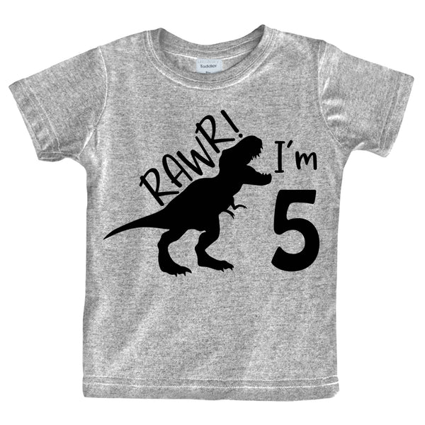 rawr im 5 Dinosaur 5th Birthday Shirt boy Roar Five Year Old Dino Tshirt rex tee