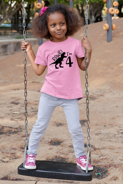 rawr im 4 Year Old Girl Birthday Shirt Dinosaur Roar Four 4th Toddler Outfit Fourth