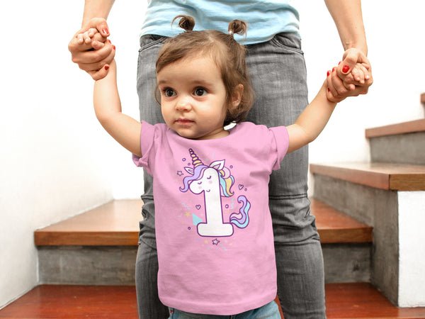 Unicorn 1st Birthday Shirts for Toddler Girls Outfit 1 Year Old One First Shirt