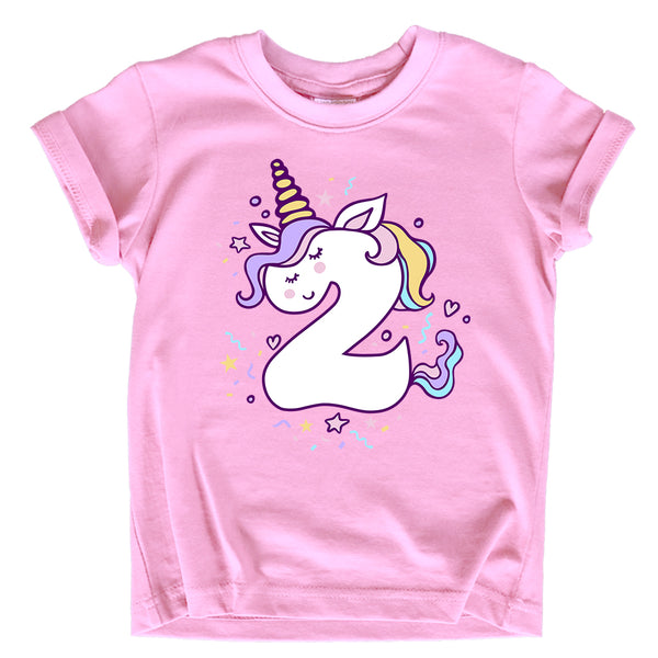 Unicorn 2nd Birthday Shirts for Toddler Girls Outfit 2 Year Old Second Two Shirt
