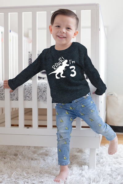 Rawr im 3 Dinosaur 3rd Birthday Shirt boy | Roar Three Year Old Dino Tshirt | rex Green