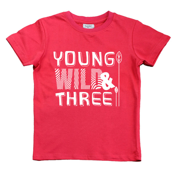 Young Wild and Three 3rd Birthday Shirt boy 3 Year Old Toddler Third Outfit 3 yr