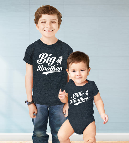 Big Brother Little Brother Shirts Matching Outfits Sibling Gifts Baby Set Charcoal Black
