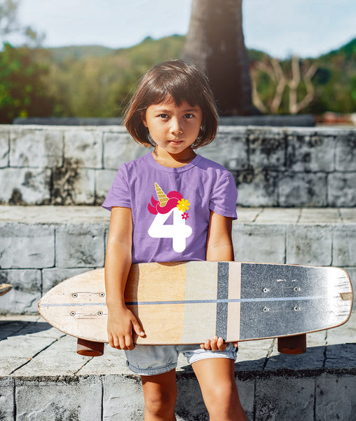 Unicorn 4th Birthday Girl Outfit 4 Year Old Shirt Fourth Birthday Baby Four Bday