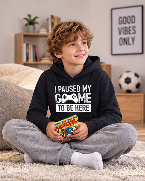 Funny Gamer Hoodie for Boys I Paused My Game to Be Here Pullover Sweatshirt Gift for Video Game Lovers Fleece Casual Outfit