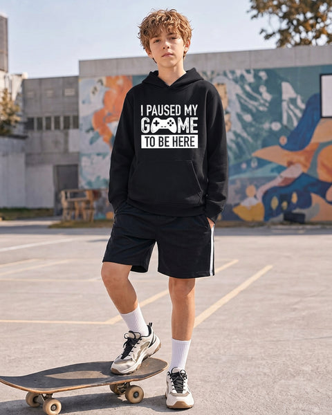 Funny Gamer Hoodie for Boys I Paused My Game to Be Here Pullover Sweatshirt Gift for Video Game Lovers Fleece Casual Outfit