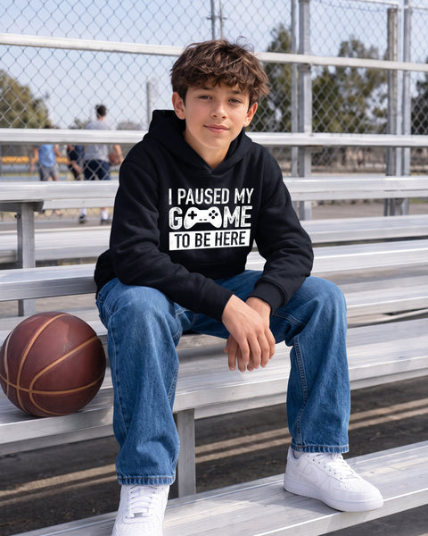 Funny Gamer Hoodie for Boys I Paused My Game to Be Here Pullover Sweatshirt Gift for Video Game Lovers Fleece Casual Outfit