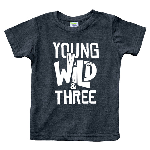 Young Wild and Three Boy 3rd Birthday Toddler Shirt 3 Year Old Outfit Boys Third Party Tshirt