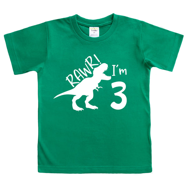 Rawr im 3 Dinosaur 3rd Birthday Shirt boy | Roar Three Year Old Dino Tshirt | rex Green