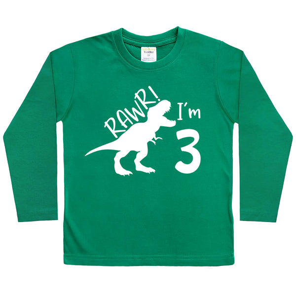 Rawr im 3 Dinosaur 3rd Birthday Shirt boy | Roar Three Year Old Dino Tshirt | rex Green