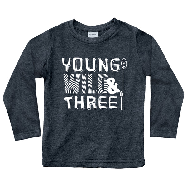 Young Wild and Three 3rd Birthday Shirt boy 3 Year Old Toddler Third Outfit 3 yr