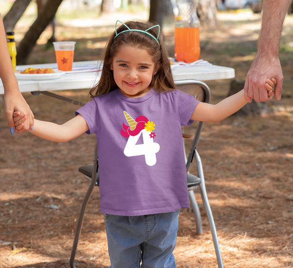 Unicorn 4th Birthday Girl Outfit 4 Year Old Shirt Fourth Birthday Baby Four Bday
