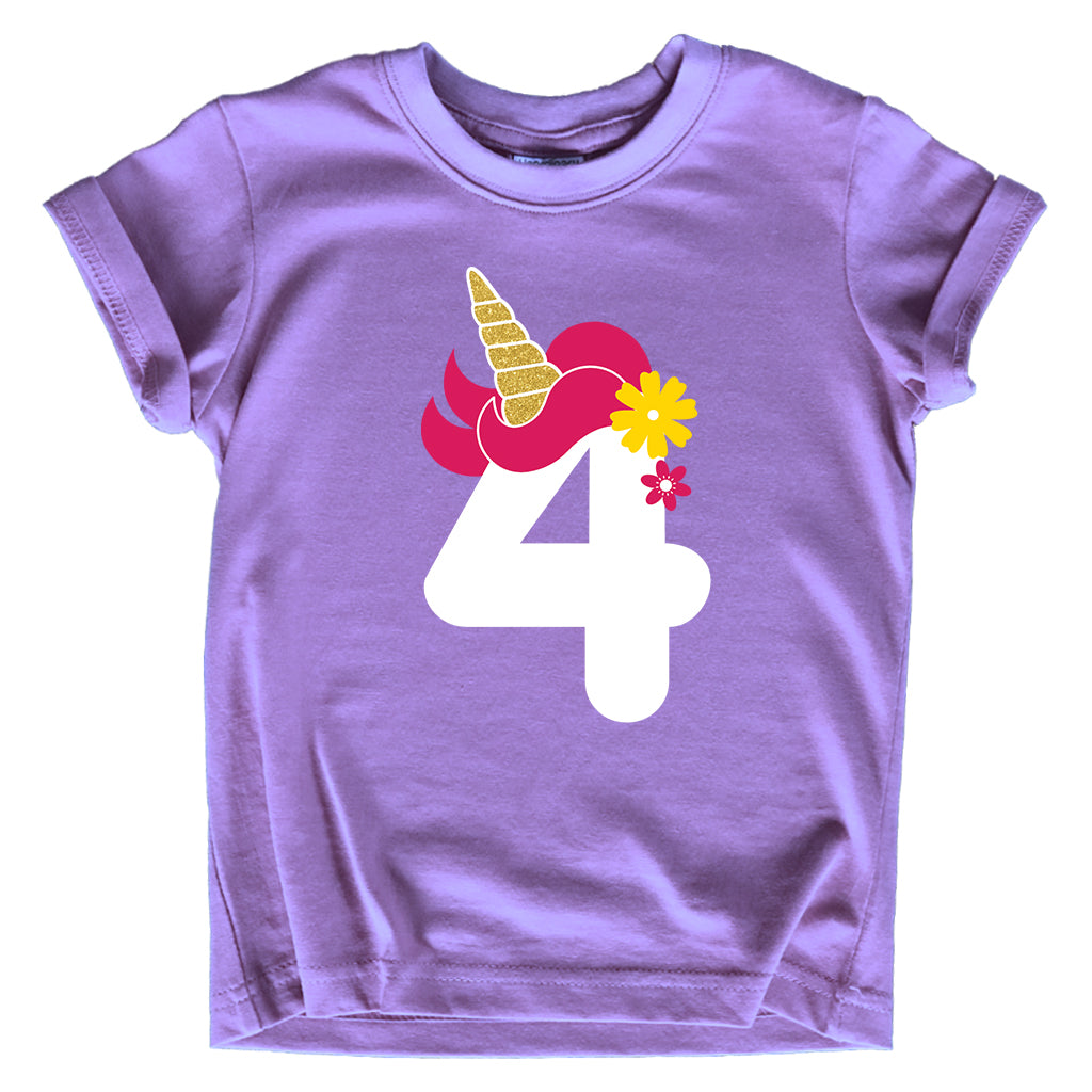 Unicorn 4th Birthday Girl Outfit 4 Year Old Shirt Fourth Birthday Baby Four Bday