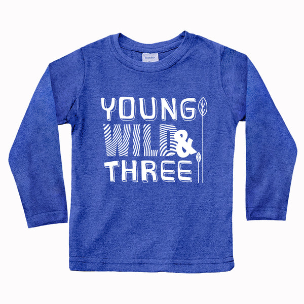 Young Wild and Three 3rd Birthday Shirt boy 3 Year Old Toddler Third Outfit 3 yr