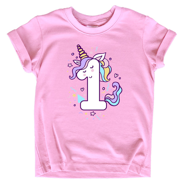 Unicorn 1st Birthday Shirts for Toddler Girls Outfit 1 Year Old One First Shirt