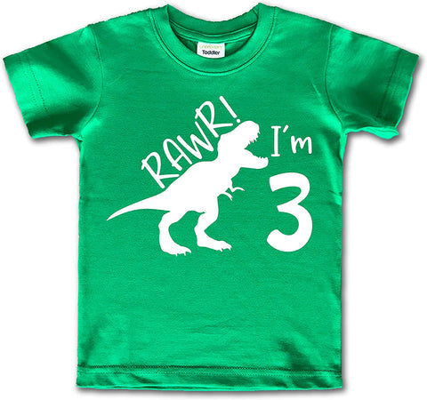 Rawr im 3 Dinosaur 3rd Birthday Shirt boy | Roar Three Year Old Dino Tshirt | rex Green