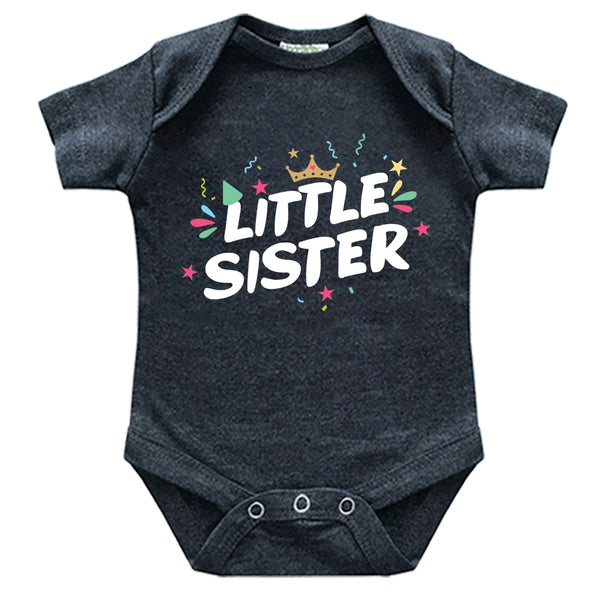little sister newborn outfit crown baby girl announcement reveal matching bodysuit