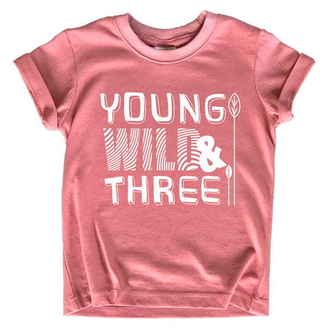 Young Wild and Three Shirt 3rd Birthday Girl Outfit 3 Year Old Third Party Tshirt