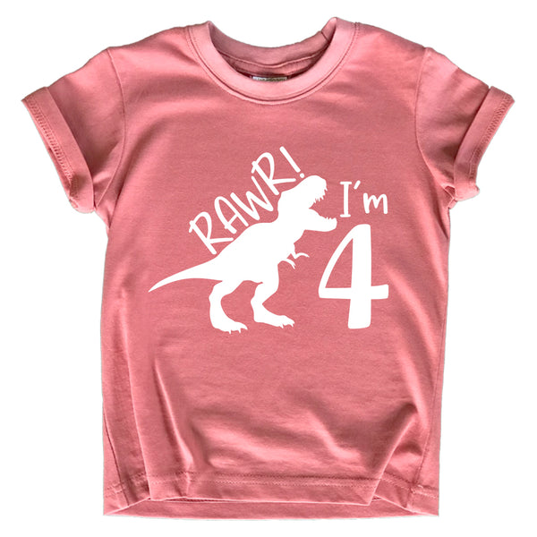 rawr im 4 Year Old Girl Birthday Shirt Dinosaur Roar Four 4th Toddler Outfit Fourth