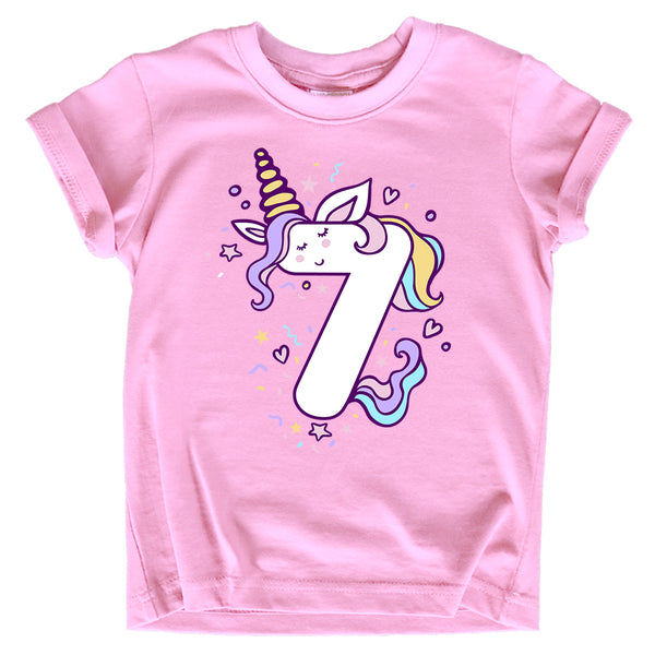 Unicorn 7th Birthday Shirts for Toddler Girls Outfit 7 Year Old Seventh Seven Shirt