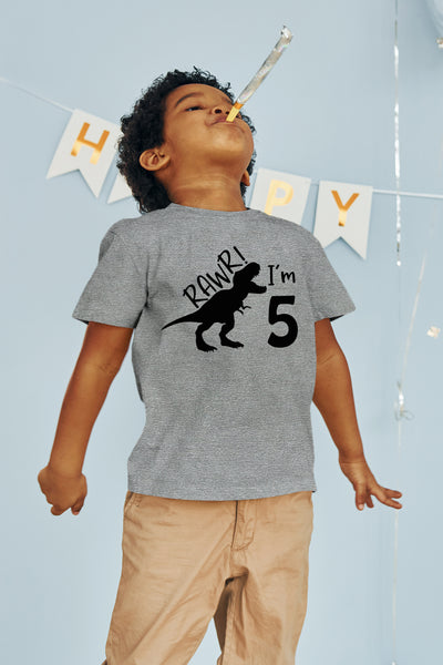 rawr im 5 Dinosaur 5th Birthday Shirt boy Roar Five Year Old Dino Tshirt rex tee