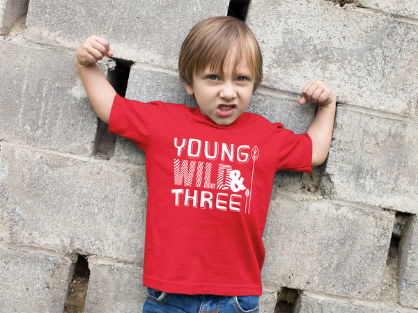 Young Wild and Three 3rd Birthday Shirt boy 3 Year Old Toddler Third Outfit 3 yr