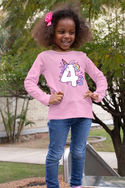 Unicorn 4th Birthday Shirts for Toddler Girls Outfit 4 Year Old Fourth Four Shirt